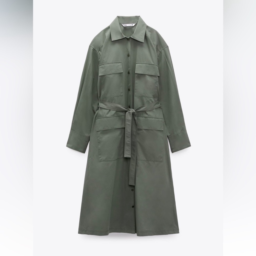 NWT Zara Multi Positional Shirtdress Olive Military Green Size Large